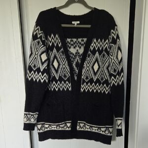 Maurices Black and Cream Geometric Cardigan